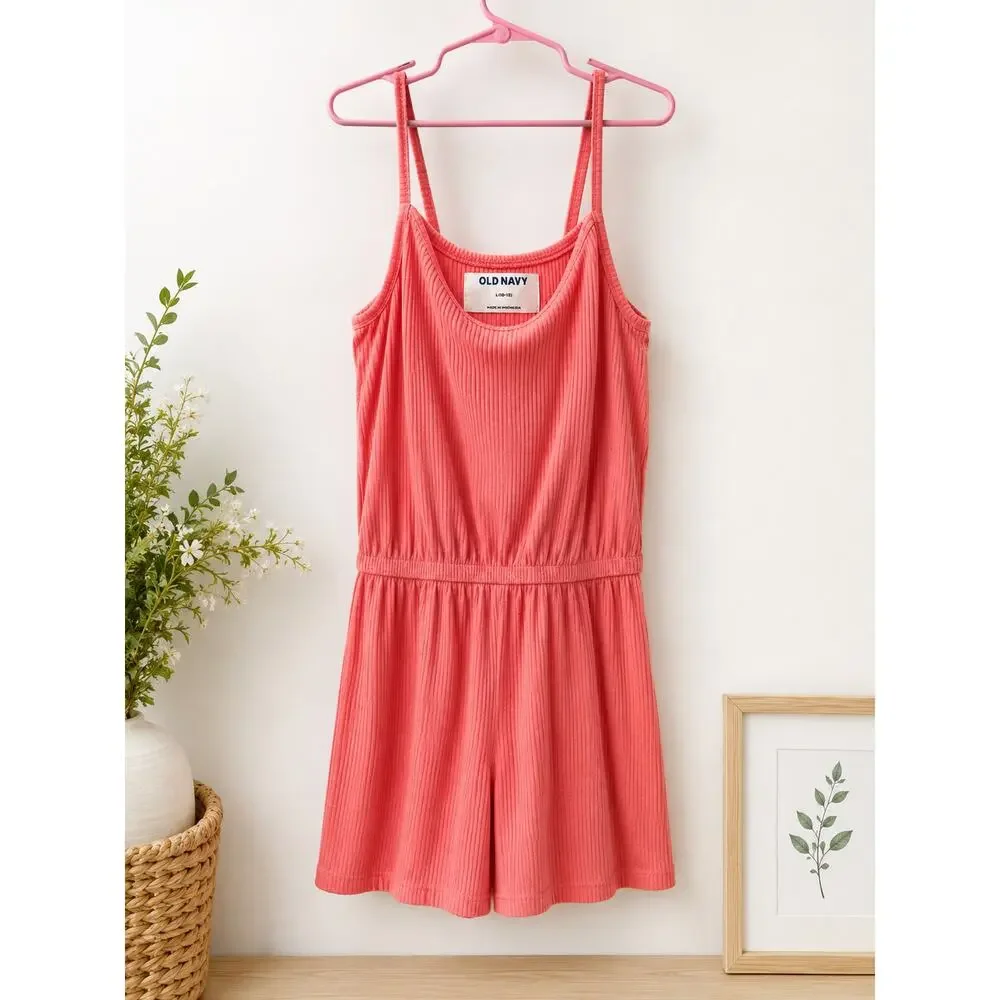 Old Navy Girls Ribbed Skort Romper Coral Pink Size L 10-12 Sleeveless Summer